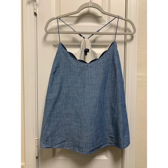 J. Crew Chambray Scalloped V Neck Spaghetti Strap Cami Tank Top Size 12 - Picture 3 of 6